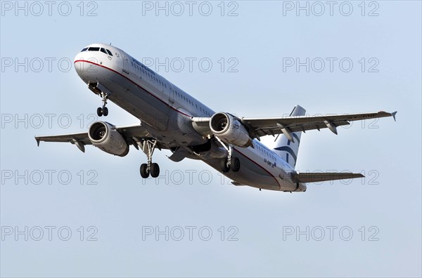 An Airbus of the Greek Aegan airline takes off at BER Airport, Schönefeld, 28 March 2022