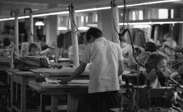 DEU, Germany, Dortmund: Personalities from politics, economy and culture from the years 1965-71. Textile industry Women's workplace ca. 1965, Europe