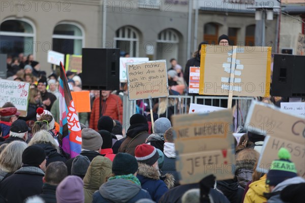 A set of anti AFD signs held high by members of the crowd during a demonstration against the AFD last Sunday. Coburg, Germany, Europe