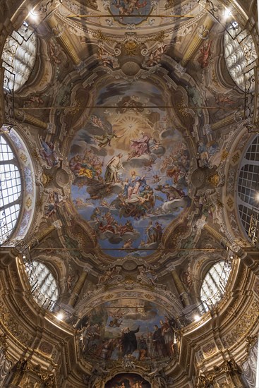 Ceiling vault with frescoes in the church of San Filippo Neri, built in 1749, Via Lomellini, Genoa, Italy, Europe