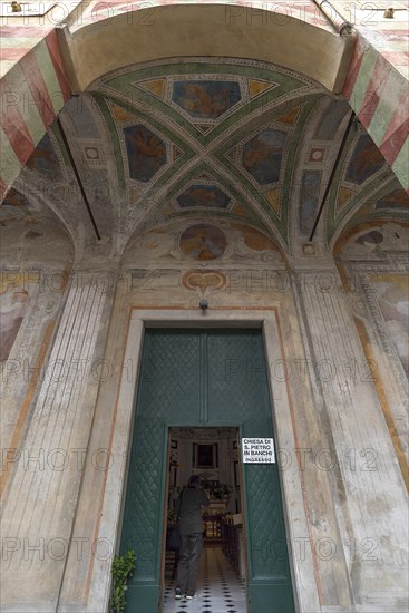 Entrance portal of the church of San Pietro ion Banchi, consecrated in 1585, Piazza Banchi Genoa, Italy, Europe