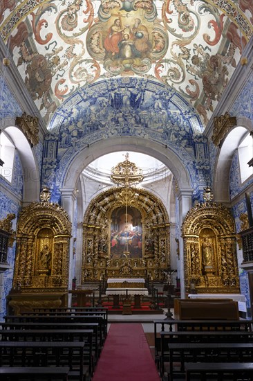 Interior view, Azulejos, Altar, Pew, Church, Igreja da Misericordia, Ursulinas, Viana do Castelo, Portugal, Europe