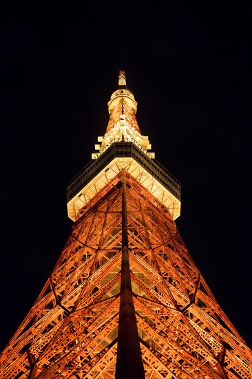 Tokyo Tower illuminated at night, communications and observation tower in the Shiba-koen district of Minato in the city Tokyo, Japan, Asia