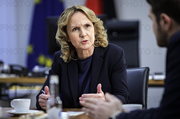 Steffi Lemke, Federal Minister for the Environment, Nature Conservation, Nuclear Safety and Consumer Protection (Alliance 90/The Greens), recorded during an interview in Berlin, 11 January 2024
