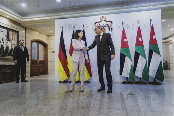 (L-R) Annalena Bärbock (Alliance 90/The Greens), Federal Foreign Minister, and Ayman Safadi, Foreign Minister of Jordan, photographed during a joint meeting in Amman, 27 January 2024. Foreign Minister Bärbock is travelling on to Jordan for political talks at short notice after her trip to East Africa / Photographed on behalf of the Federal Foreign Office