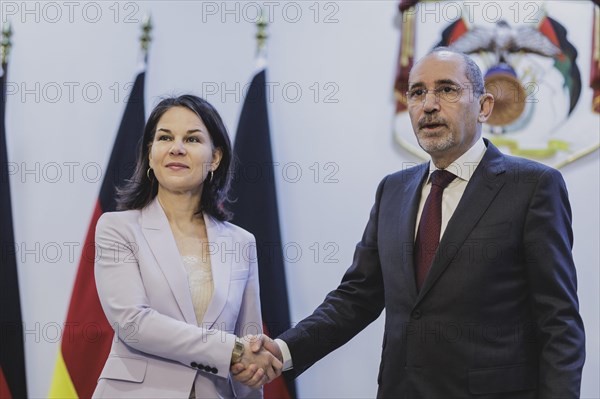 (L-R) Annalena Bärbock (Alliance 90/The Greens), Federal Foreign Minister, and Ayman Safadi, Foreign Minister of Jordan, photographed during a joint meeting in Amman, 27 January 2024. Foreign Minister Bärbock is travelling on to Jordan for political talks at short notice after her trip to East Africa / Photographed on behalf of the Federal Foreign Office