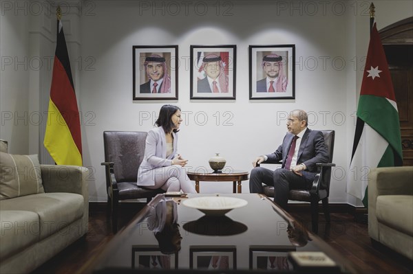 (L-R) Annalena Bärbock (Alliance 90/The Greens), Federal Foreign Minister, and Ayman Safadi, Foreign Minister of Jordan, photographed during a joint meeting in Amman, 27 January 2024. Foreign Minister Bärbock is travelling on to Jordan for political talks at short notice after her trip to East Africa / Photographed on behalf of the Federal Foreign Office