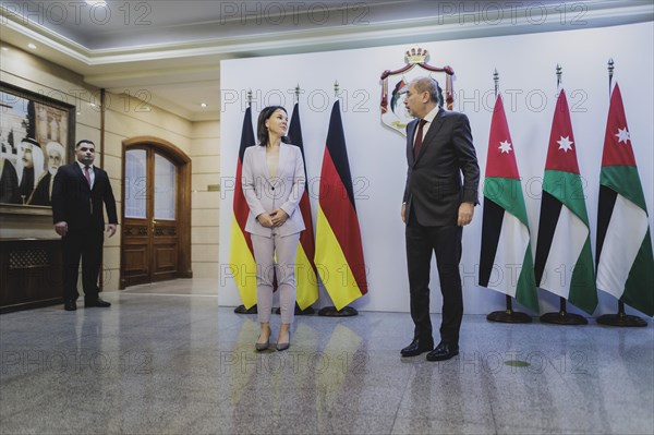 (L-R) Annalena Bärbock (Alliance 90/The Greens), Federal Foreign Minister, and Ayman Safadi, Foreign Minister of Jordan, photographed during a joint meeting in Amman, 27 January 2024. Foreign Minister Bärbock is travelling on to Jordan for political talks at short notice after her trip to East Africa / Photographed on behalf of the Federal Foreign Office