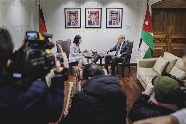 (L-R) Annalena Bärbock (Alliance 90/The Greens), Federal Foreign Minister, and Ayman Safadi, Foreign Minister of Jordan, photographed during a joint meeting in Amman, 27 January 2024. Foreign Minister Bärbock is travelling on to Jordan for political talks at short notice after her trip to East Africa / Photographed on behalf of the Federal Foreign Office