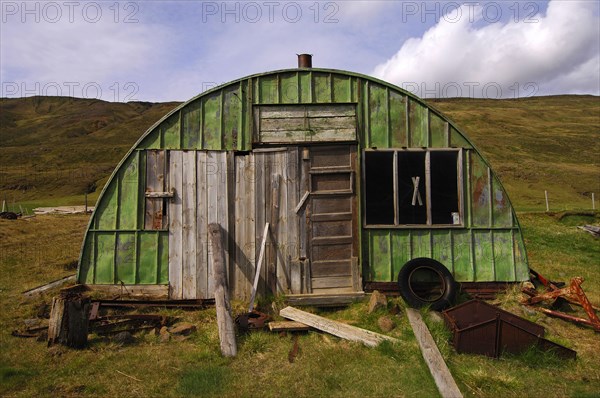 Semi-derelict farm building at Hjardargrund in the Jokuldalur valley, east Iceland