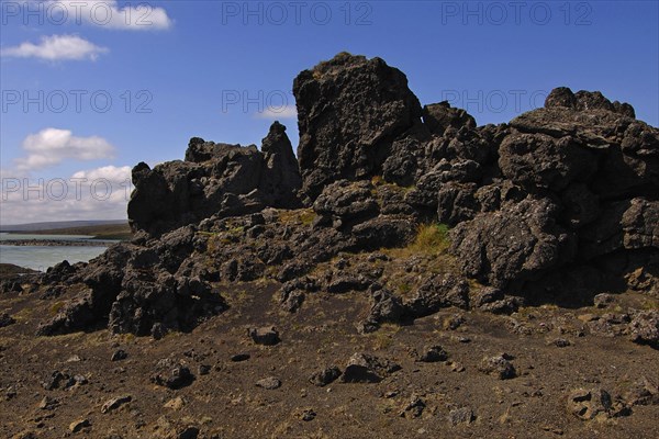 Jagged lava formations along the Tungnaa river, central Iceland