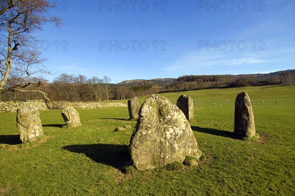 Megalithic stone circle at Kinnell, near Killin, Perthshire, Scotland, UK