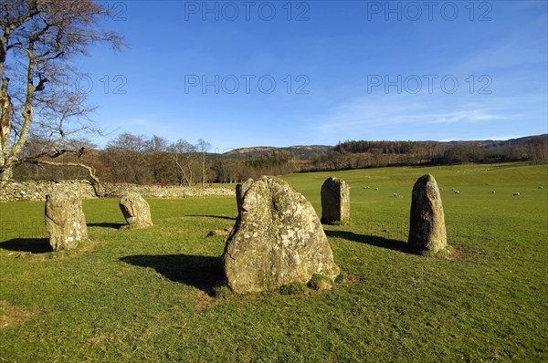 Megalithic stone circle at Kinnell, near Killin, Perthshire, Scotland, UK