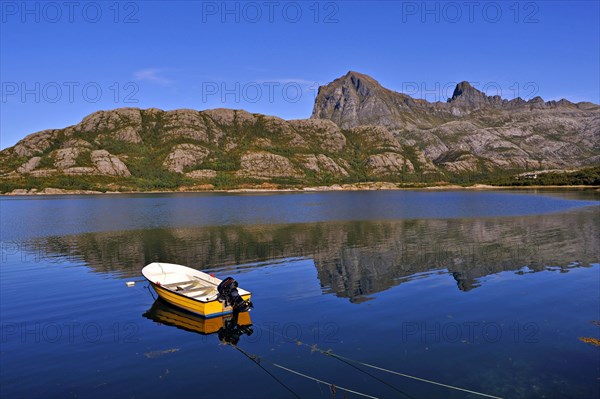 The rocky hills of the Rodoy peninsula from Vaerangfjord, north-west Norway