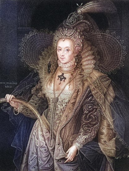 Elizabeth I, 1533-1603, Queen of England. From the book Lodge's British Portraits published in London 1823, Historic, digitally restored reproduction from a 19th century original, Record date not stated