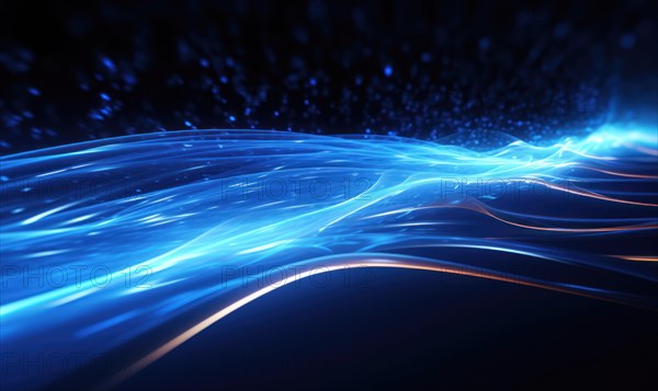 Dynamic abstract light in blue creating flowing waves of energy in a digital space AI generated