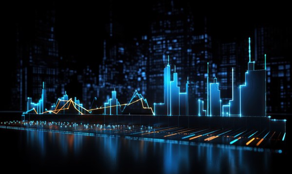 Financial chart on dark background. Stock market concept AI generated