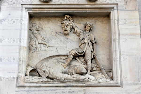 Relief, exterior facade of Milan Cathedral, Duomo, start of construction 1386, completion 1858, Milan, Milano, Lombardy, Italy, Europe