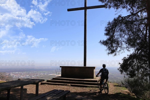 Mountain bikers at the Wetterkreuz above Neustadt an der Weinstrasse (Palatinate Forest)