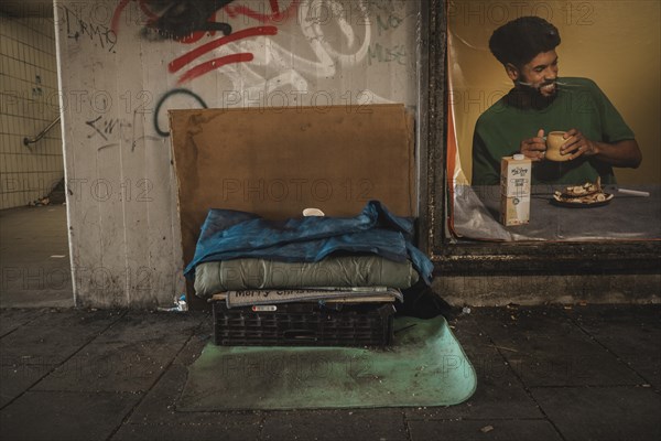 A beggar's place at an S-Bahn station in Munich