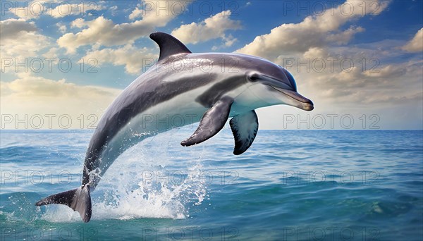 Ai generated, animal, animals, mammal, mammals, biotope, habitat, one, individual, foraging, wildlife, dolphin, elfine, dolphin, dolphins (Delphinidae) (Delphinus delphis), sideways