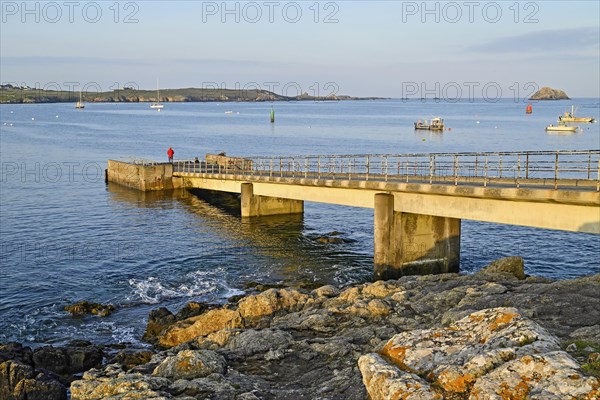 Coast with jetty in Lampaul, Ouessant Island, Finistere, Bretage, France, Europe