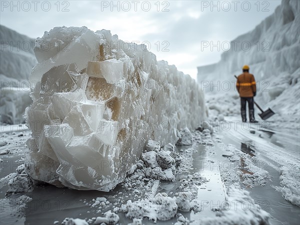 Lithium mining in a white salt lake in South America, AI generated