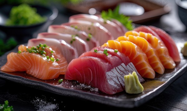 Sashimi japanese food style, Selective focus point AI generated