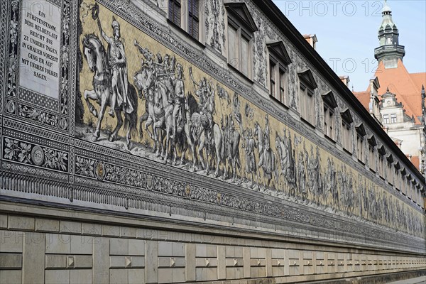 Procession of the Wettin princes as a wall frieze made of Meissen porcelain tiles, Dresden, Saxony, Germany, Europe