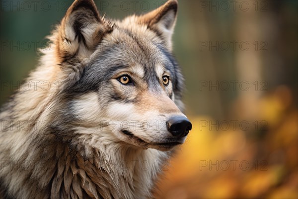 Portrait of wolf in forest. KI generiert, generiert AI generated