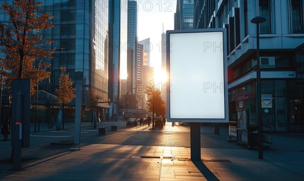 Blank street billboard on city street. Mock up of vertical advertising stand in the street AI generated