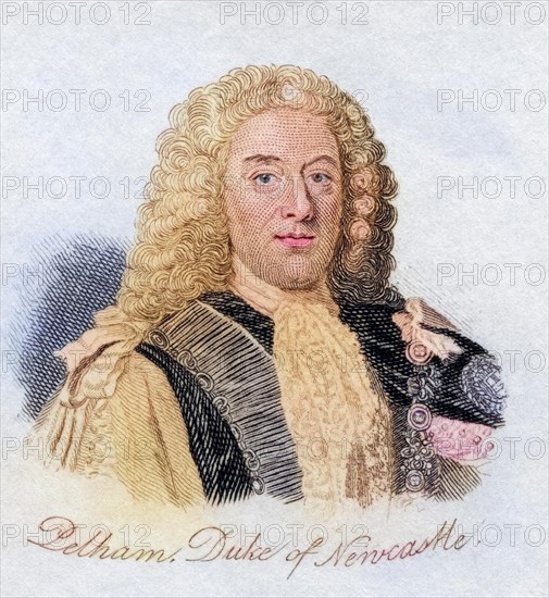 Thomas Pelham Holles 1st Duke of Newcastle upon Tyne and Newcastle under Lyne 1693, 1768 British Whig statesman from the book Crabbs Historical Dictionary from 1825, Historical, digitally restored reproduction from a 19th century original, Record date not stated
