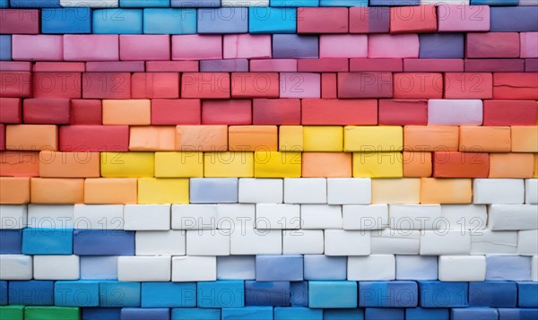 Colorful brick wall background. small bricks of different sizes and colors AI generated