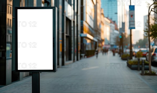 Blank street billboard on city street. Mock up of vertical advertising stand in the street AI generated