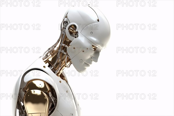 Artificial intelligence android robon on white background. KI generiert, generiert AI generated