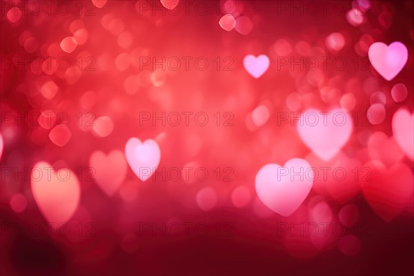 A romantic and dreamy background featuring heart-shaped bokeh lights, perfect for Valentine s Day or love-themed designs, AI generated