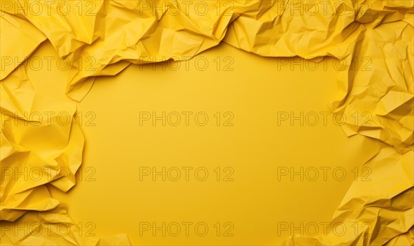 Yellow crumpled paper with space for text on yellow background AI generated