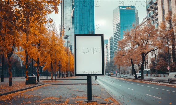 Blank street billboard on city street. Mock up of vertical advertising stand in the street AI generated