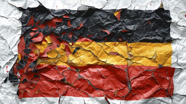 Symbolic image for destruction, a torn German national flag printed on paper, AI generated, AI generated