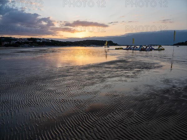 Morning atmosphere on the beach at sunrise, Lopar, island of Rab, Kvarner Gulf Bay, Croatia, Europe