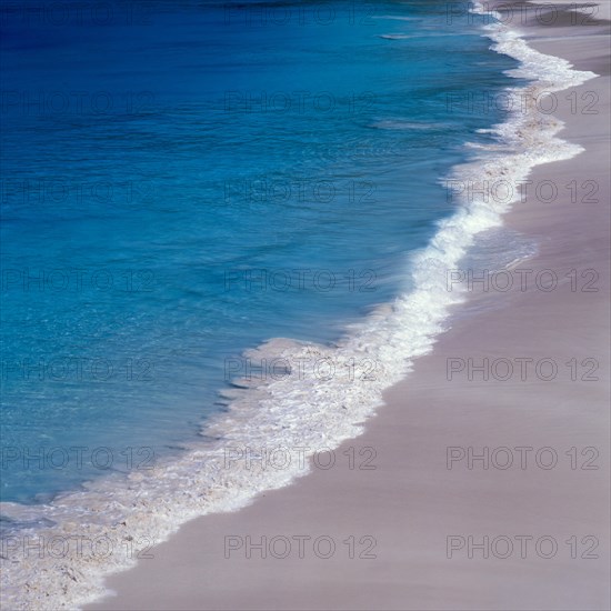 Seychelles, Fregate, clear blue water and white sandy beach, Africa