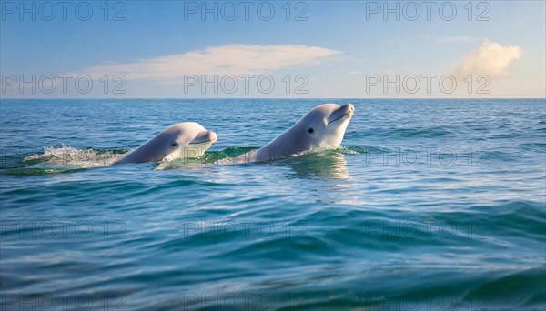 KI generated, animal, animals, mammal, mammals, biotope, habitat, two, female with young, foraging, wildlife, beluga, beluga (Delphinapterus leucas) dolphin, dolphin, pilot whale, Arctic, skin bluish-white, cream-coloured, later white, carnivore, dolphin species, dolphin species