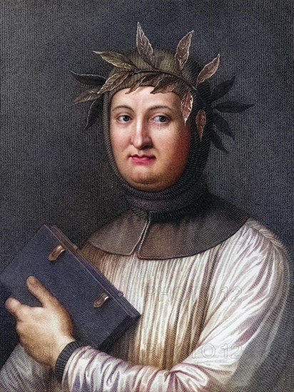 Francesco Petrarca alias Petrarca 1304-1374, Italian scholar, poet and humanist. From the book Gallery of Portraits, 1833, Historic, digitally restored reproduction from a 19th century original, Record date not stated