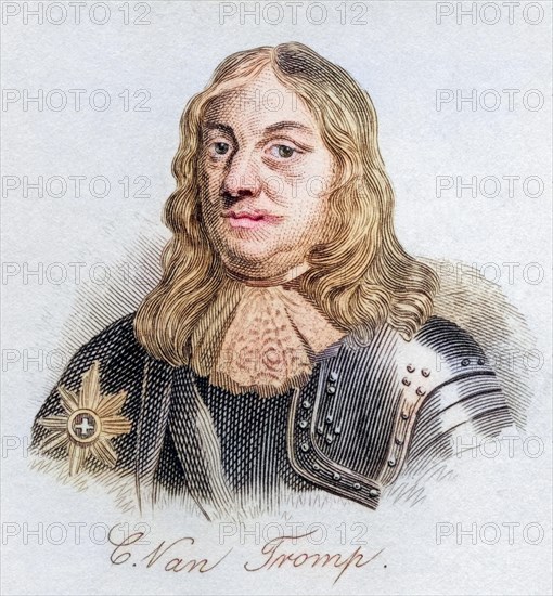 Sir Cornelus Martinus Tromp 1st Baronet, 1629, 1691. commander-in-chief of the Dutch and Danish fleets. From the book Crabb's Historical Dictionary, published 1825, Historical, digitally restored reproduction from a 19th century original, Record date not stated