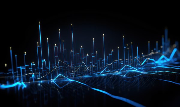 Abstract glowing business chart on dark background. Finance and trade concept AI generated