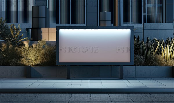 Blank street billboard on city street. Mockup of horizontal advertising stand in the street AI generated