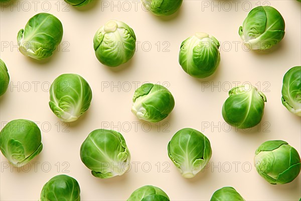 Top view of brussel sprouts on beige background. KI generiert, generiert AI generated