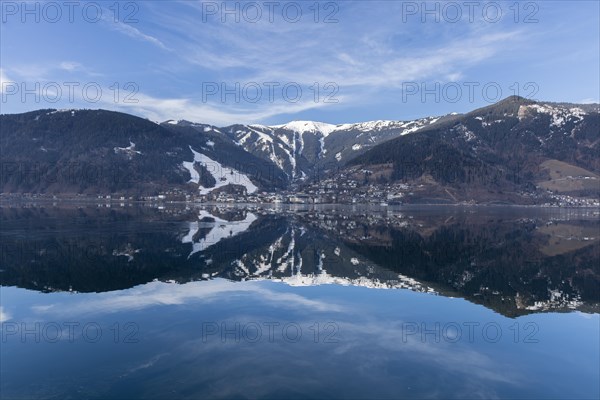 Landscape panorama, mountains, lake, frozen, reflection, pinzgau, zellamsee