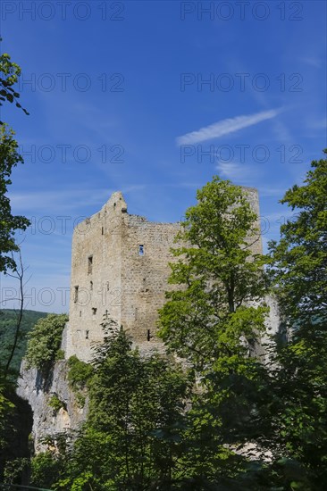 Ruin Reussenstein, ruin of a rock castle above Neidlingen, rock above the Neidlingen valley, ministerial castle of the Teck dominion, Neidlingen, Swabian Alb, Baden-Wuerttemberg, Germany, Europe