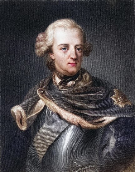 Frederick II alias Frederick the Great 1712-1786. 3rd King of Prussia 1740-86. from the book Gallery of Portraits, 1833, Historical, digitally restored reproduction from a 19th century original, Record date not stated